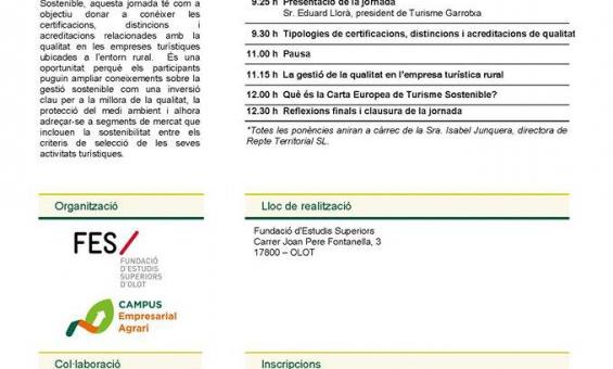 Sessió "Acreditacions i eines per la gestió de la qualitat en l'empresa turística rural"